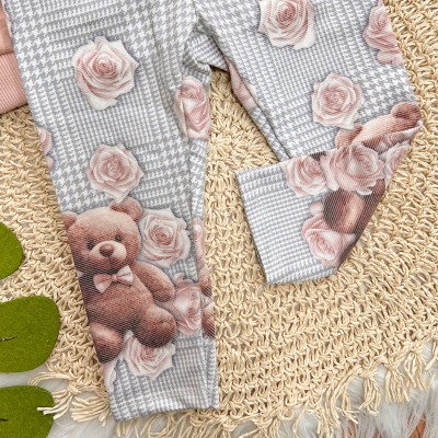 Conj. Blusão de Moletom Dois Laços e Calça Legging Ursinhos - Rose